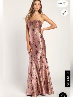 Lulu's Rose Gold Floral Strapless Maxi Dress